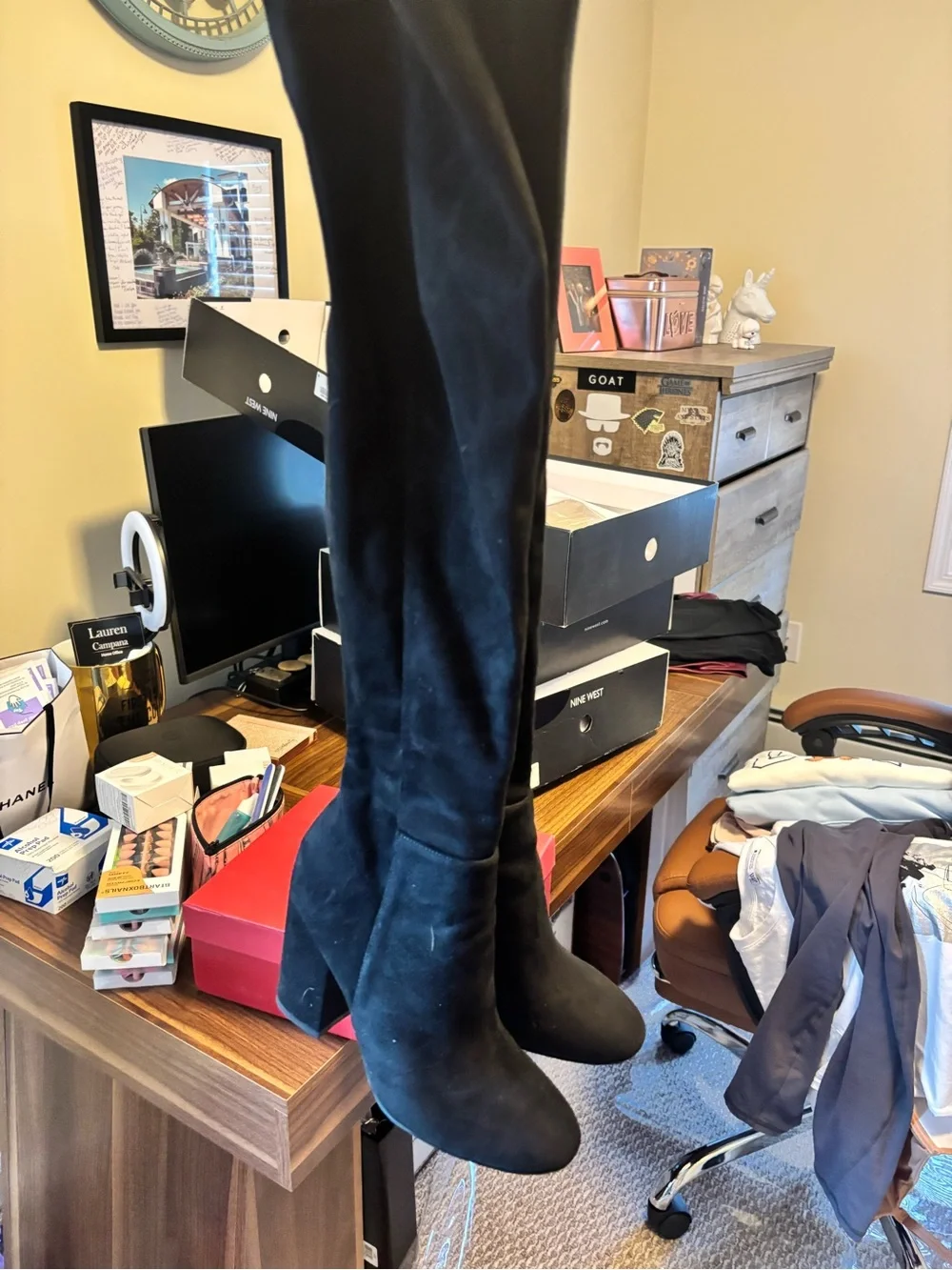 Nine West Black Suede Over-the-Knee Block Heel Boots